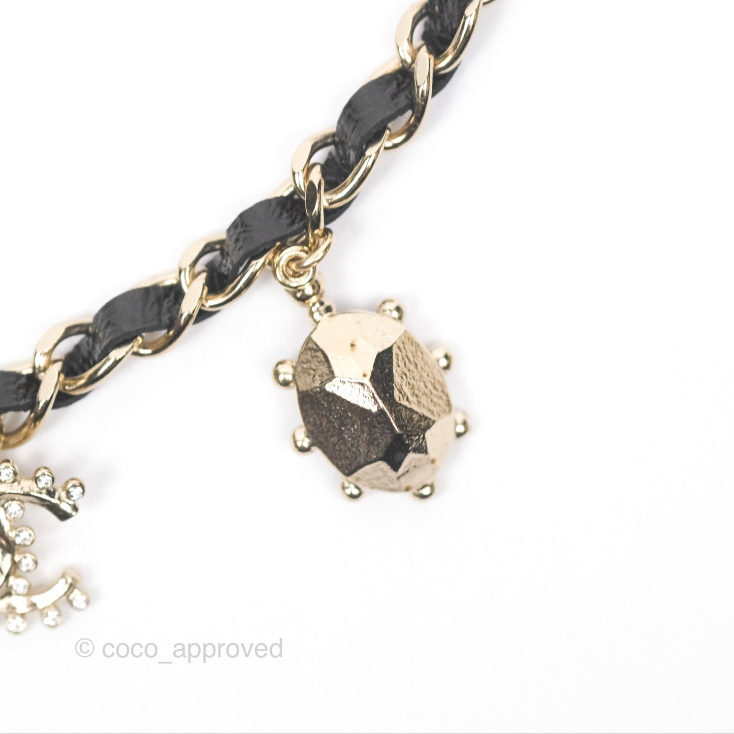 Chanel Crystal CC Resin Necklace Choker Lambskin Gold Hardware 21A
