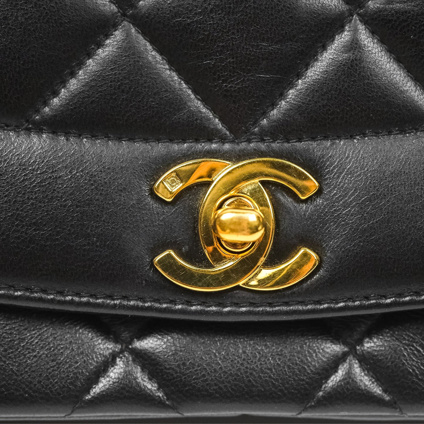 Chanel Vintage Quilted Medium Classic Diana Flap Bag Black Lambskin 24K Gold Hardware