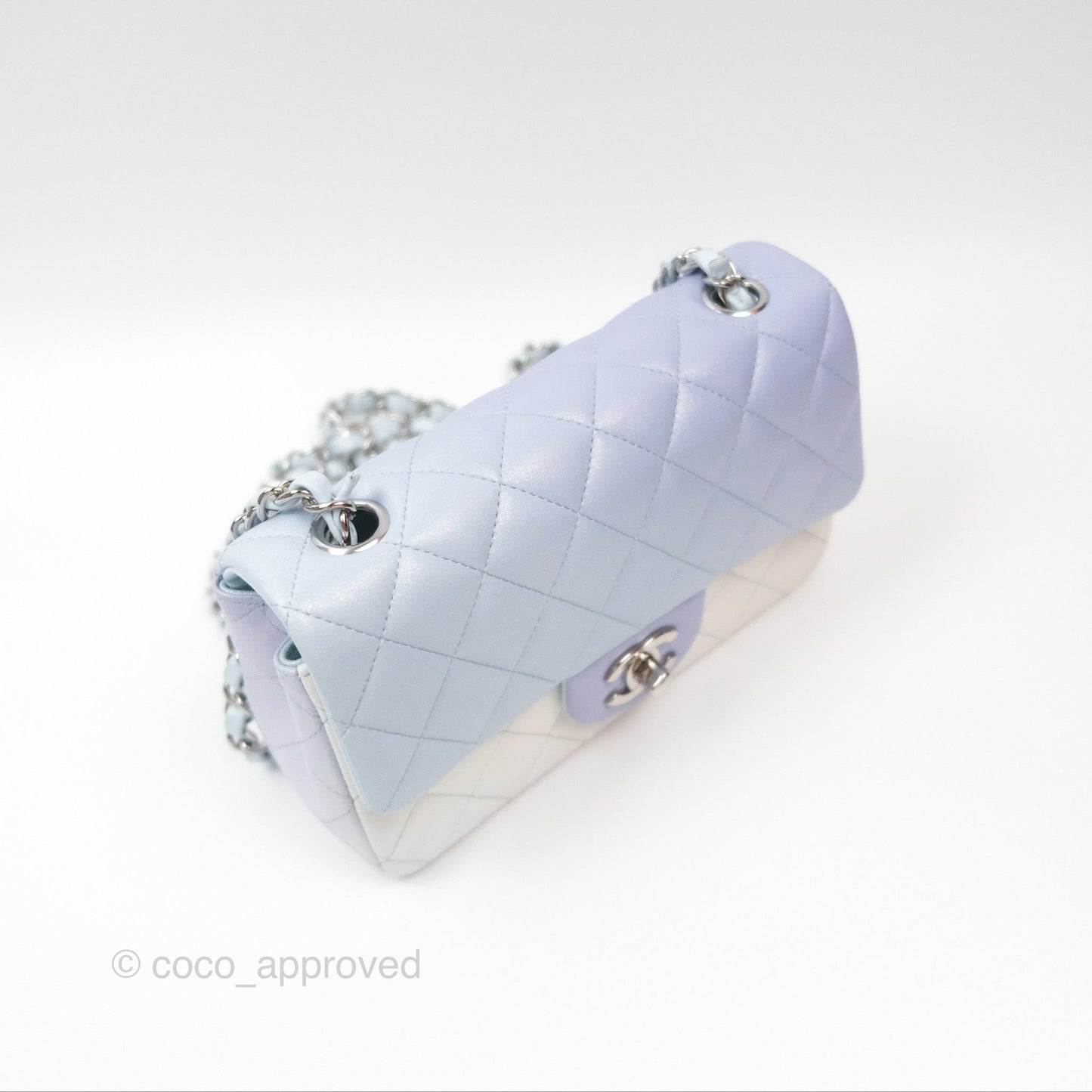 Chanel Quilted Mini Rectangular Flap Ombre Light Blue/Light Purple/White Iridescent Silver Hardware 21K