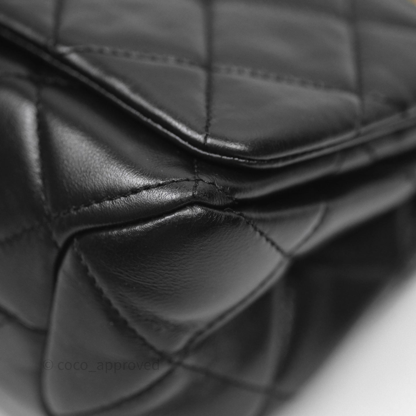 Chanel Quilted Color Match Chain Flap Black Lambskin Gold Hardware