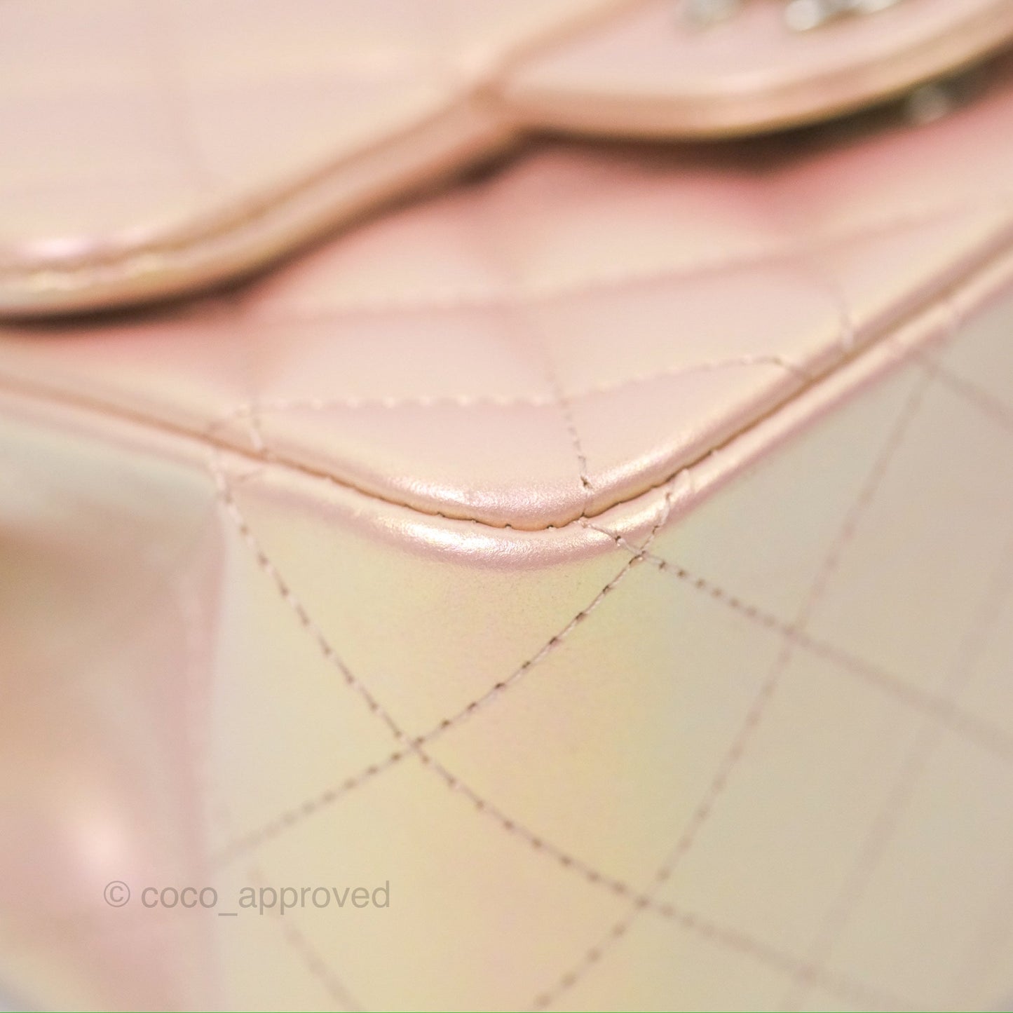 Chanel Mini Square Quilted Iridescent Pink Silver Hardware