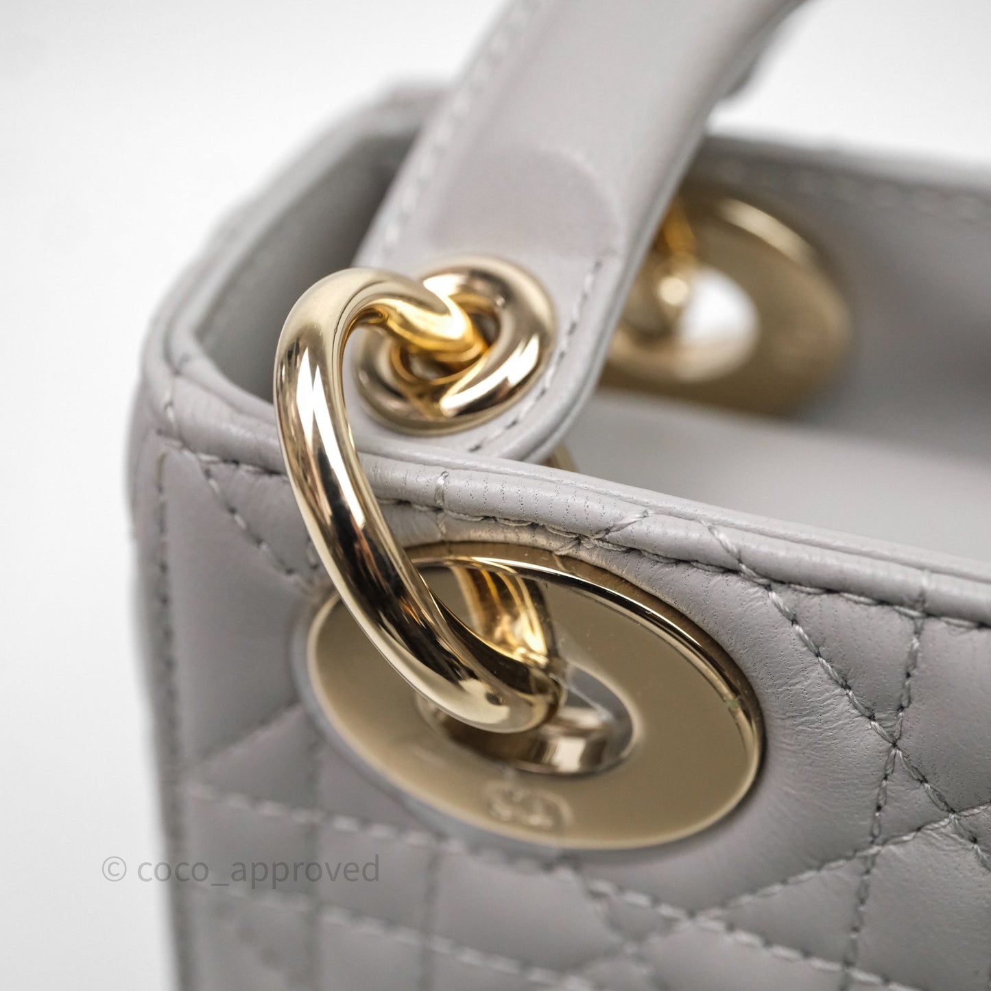 Christian Dior Mini Lady Dior Gray Lambskin Cannage Diamonds Gold Hardware