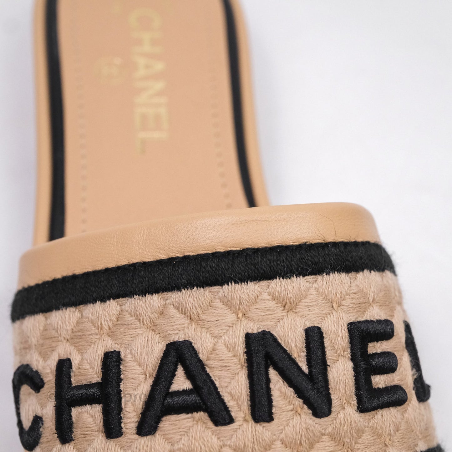 Chanel Logo Slippers Beige Size 37.5