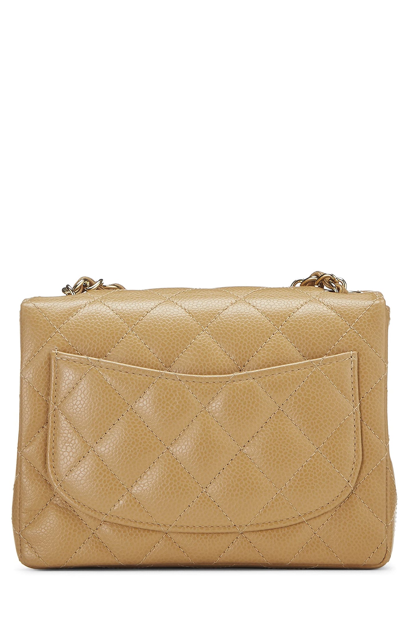 Chanel,  Beige Quilted Caviar Half Flap Mini, Beige