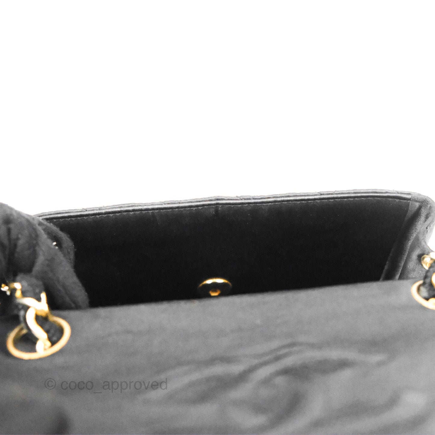 Chanel Mini Square Black Satin Gold Hardware