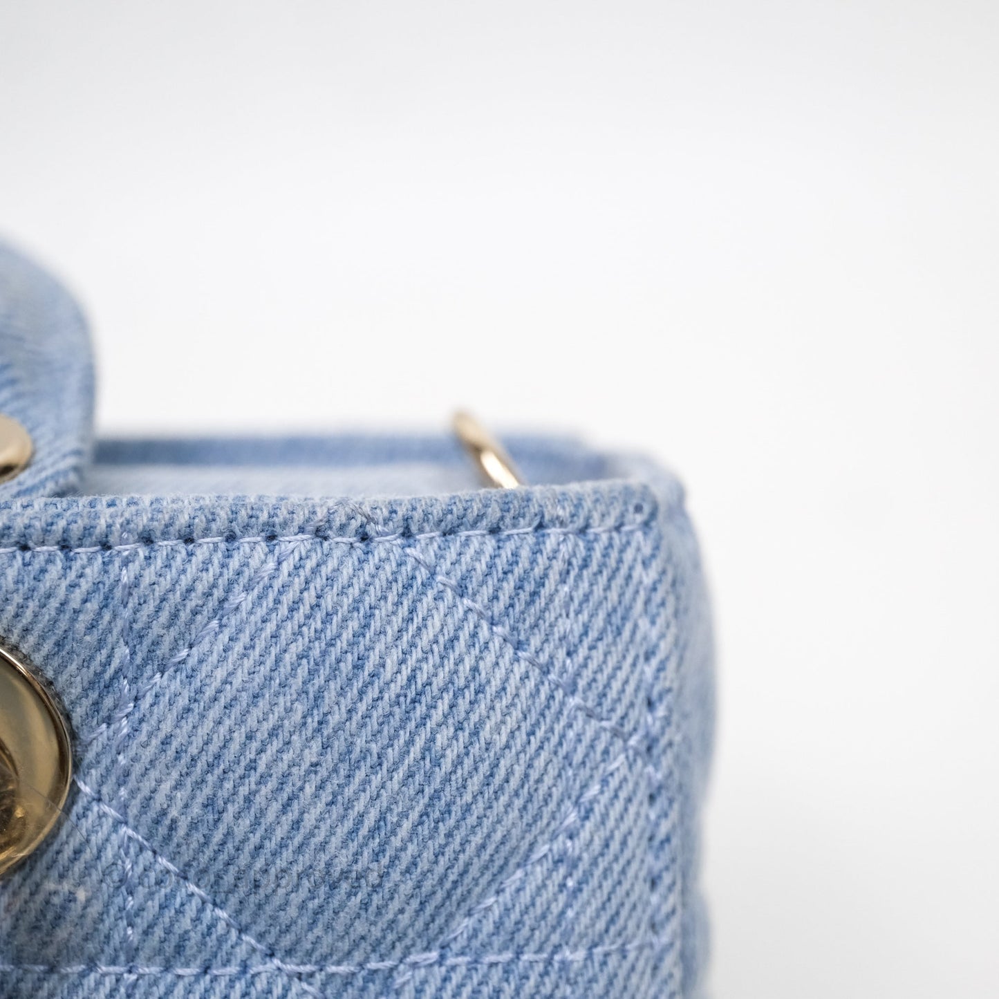 Christian Dior Small Lady D-Joy Bag Washed Blue Denim Cannage Gold Hardware