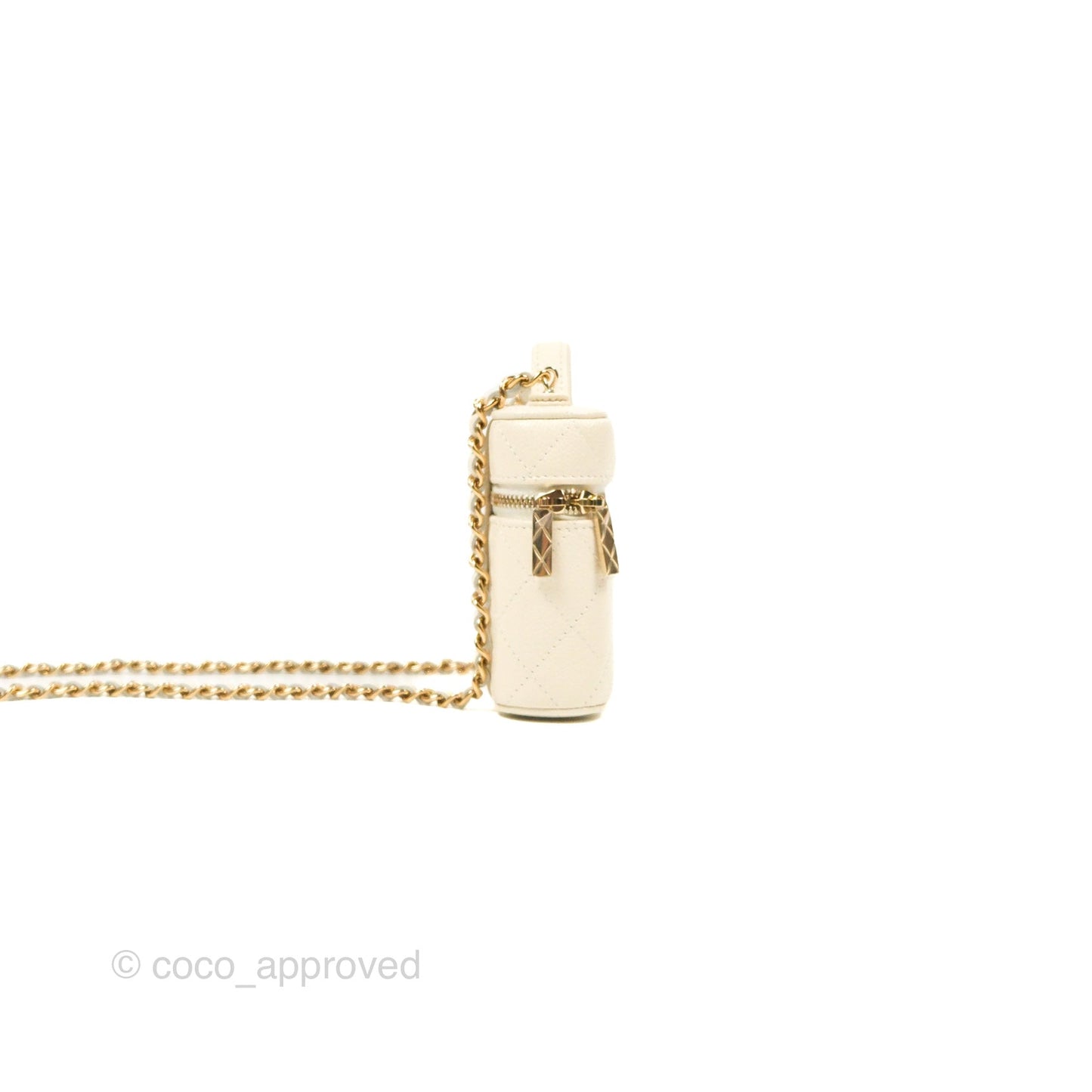 Chanel Quilted Small Handle With Care Vanity Case With Chain White Caviar Gold Hardware