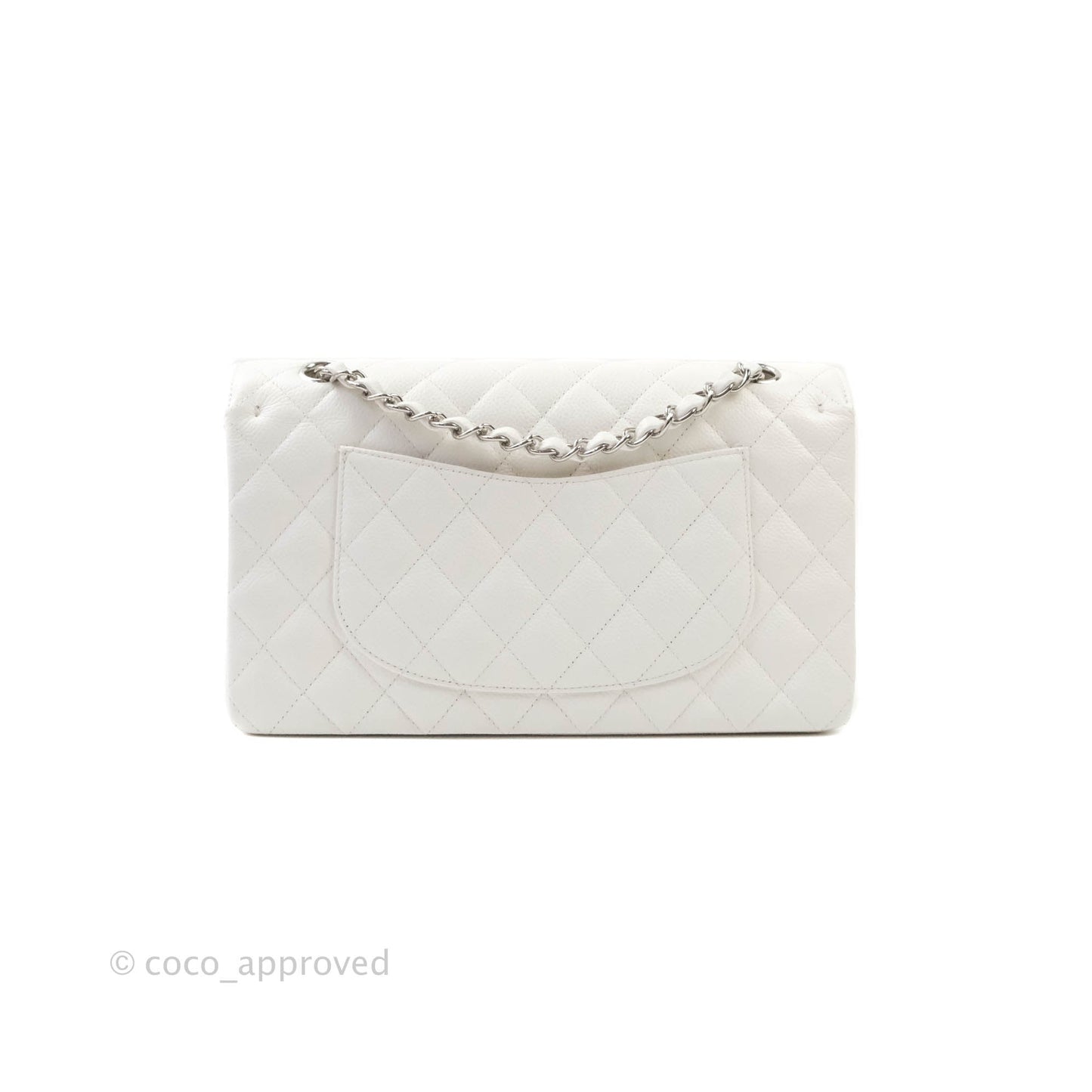 Chanel Quilted M/L Medium Double Flap White Caviar Silver Hardware