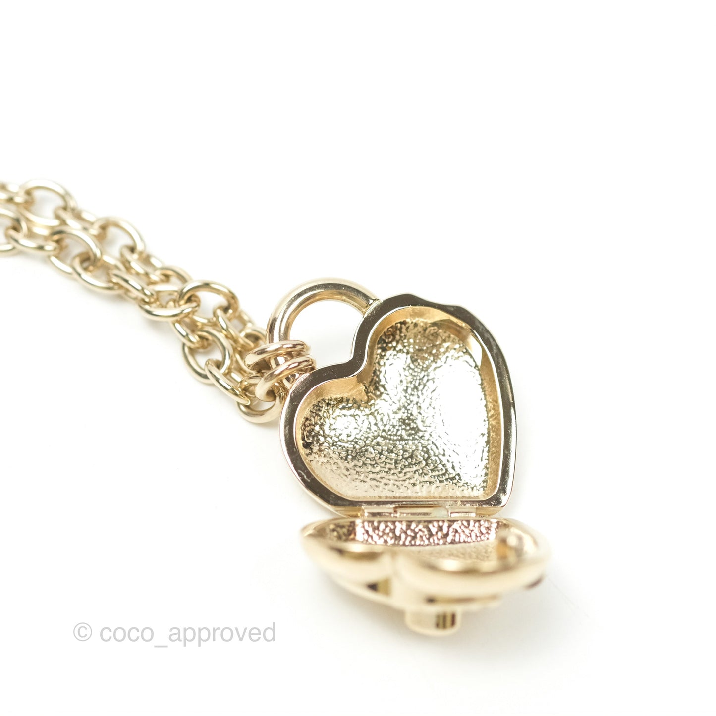 Chanel CC Lock Heart Locket Necklace Gold Tone 22B