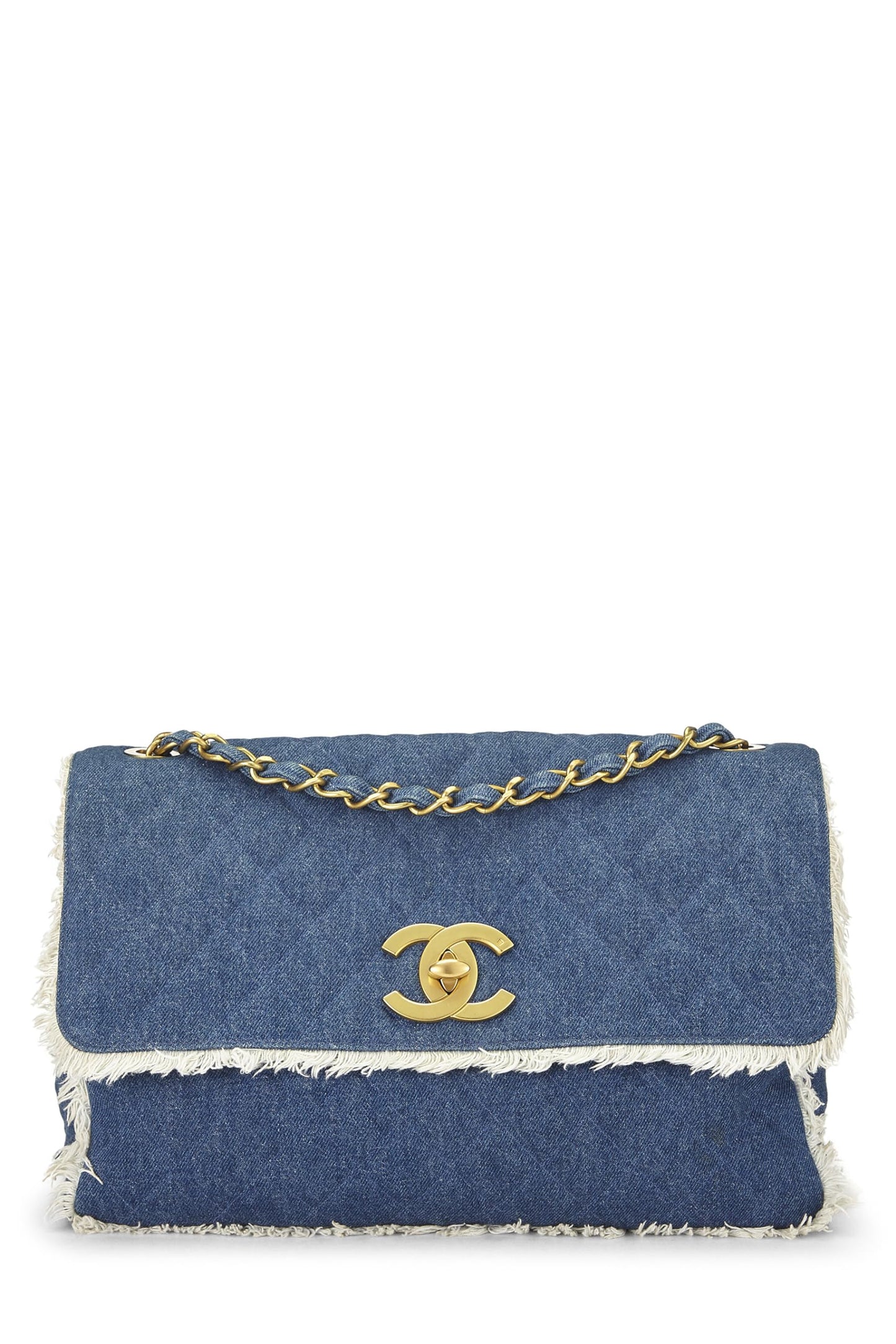 Chanel,  Blue Quilted Denim Half Flap Maxi, Blue