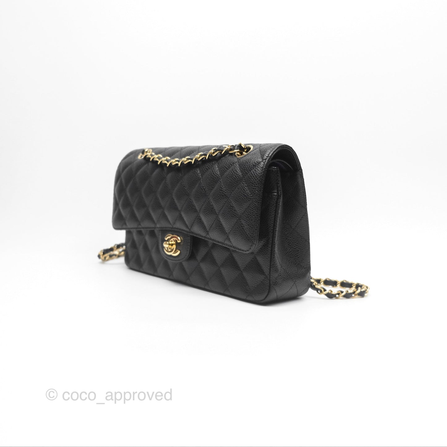 Chanel Classic M/L Medium Flap Quilted Black Caviar Gold Hardware