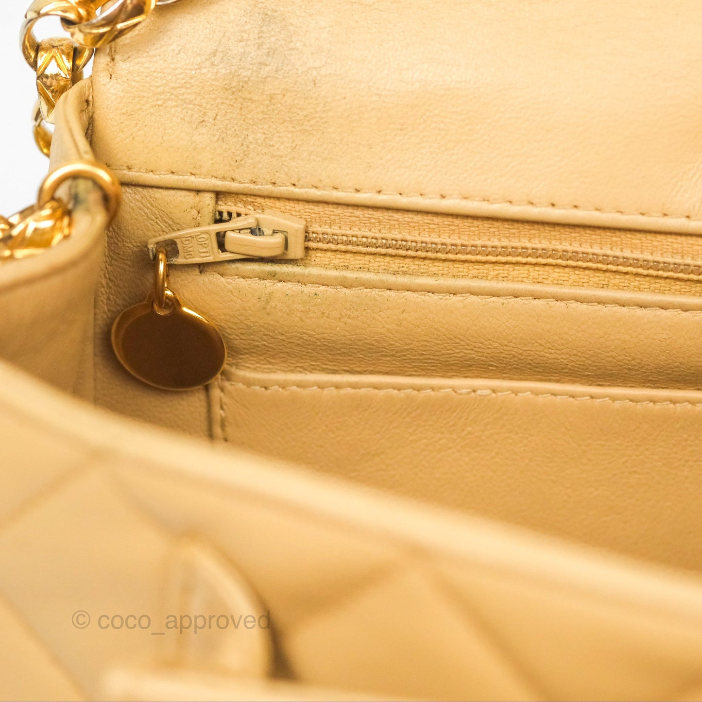 Chanel Vintage Round Flap Bag Quilted Beige Lambskin Gold Hardware