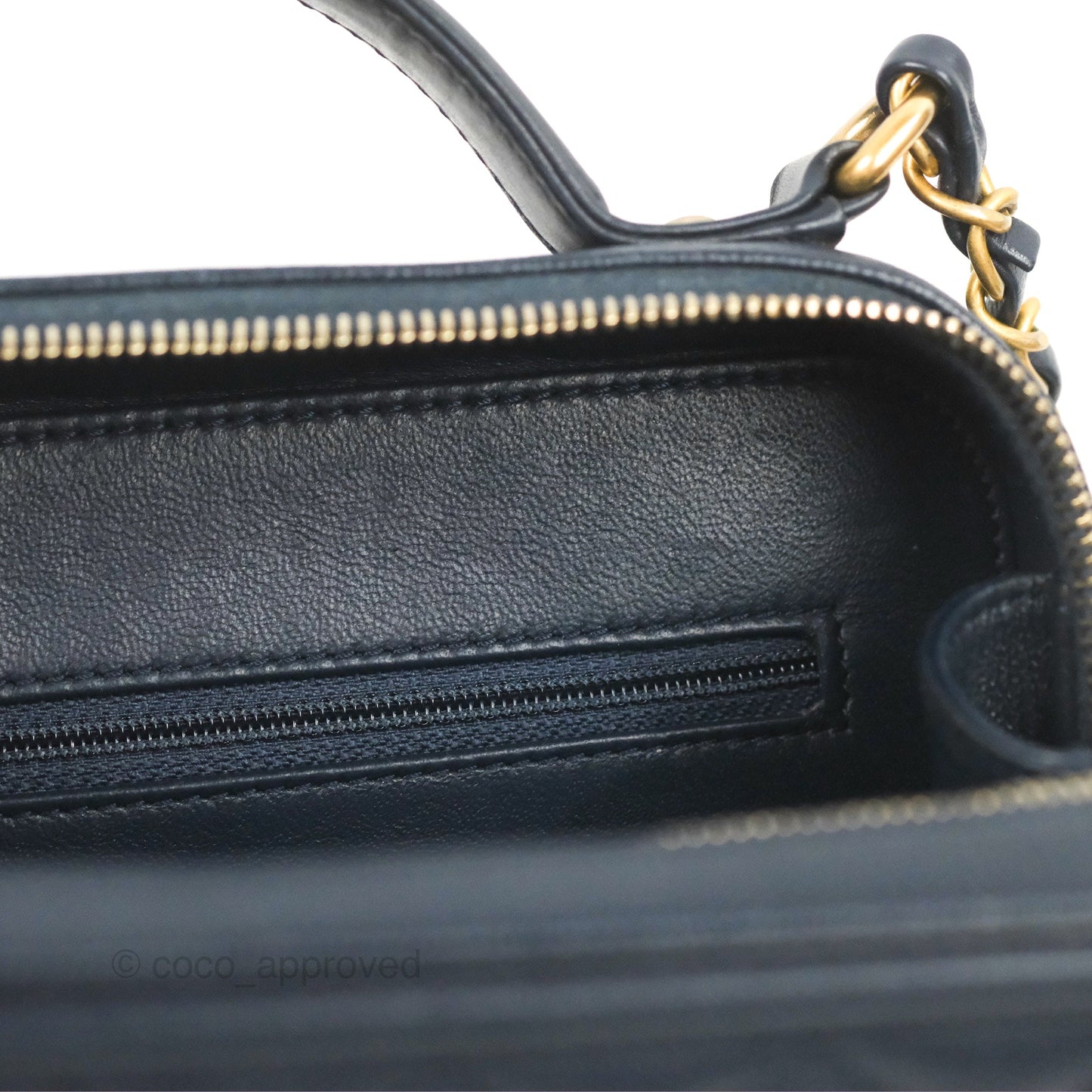 Chanel Quilted Medium CC Filigree Vanity Case Dark Navy Caviar Gold Hardware