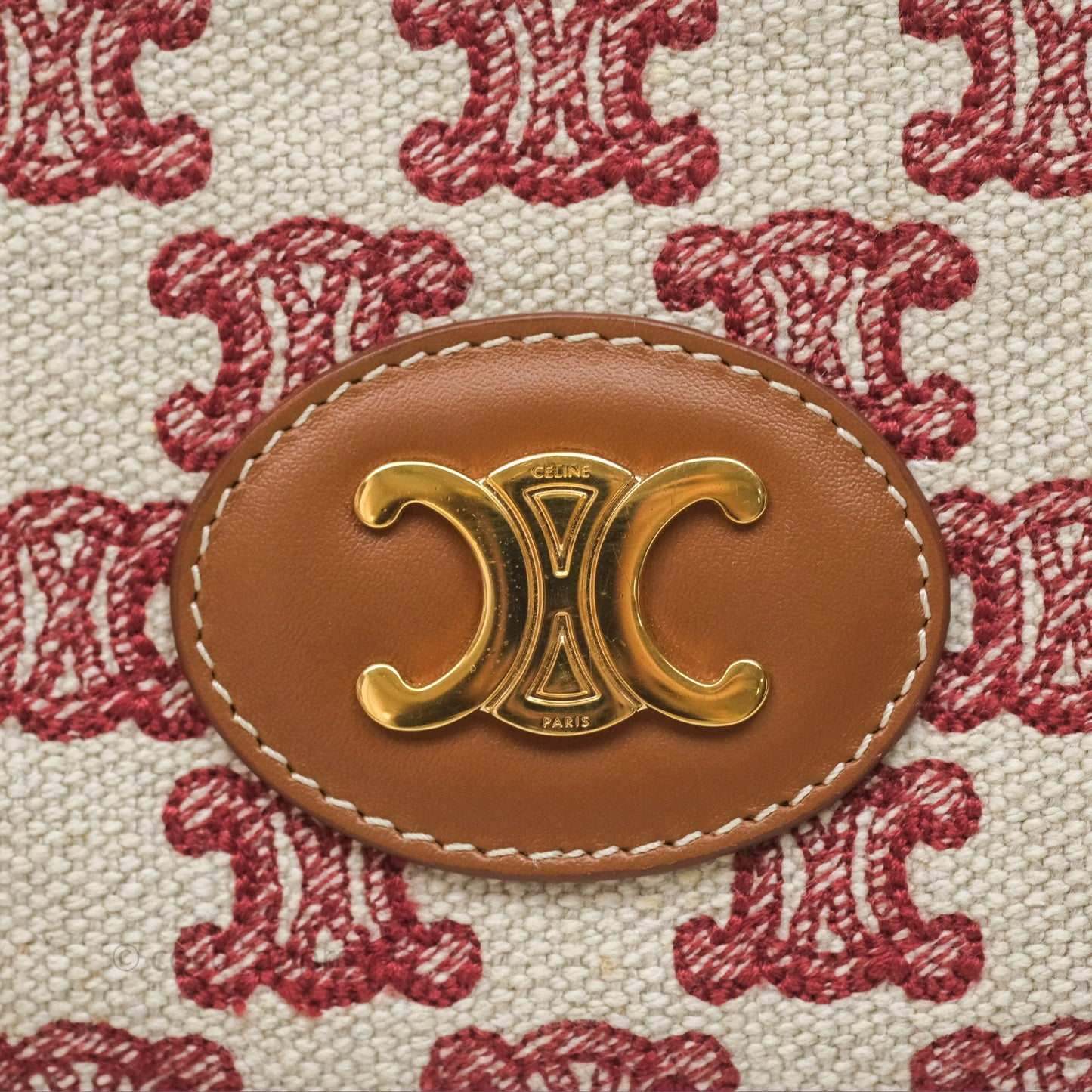 Celine Clutch With Chain in Triomphe Embroideries Red/ Ecru