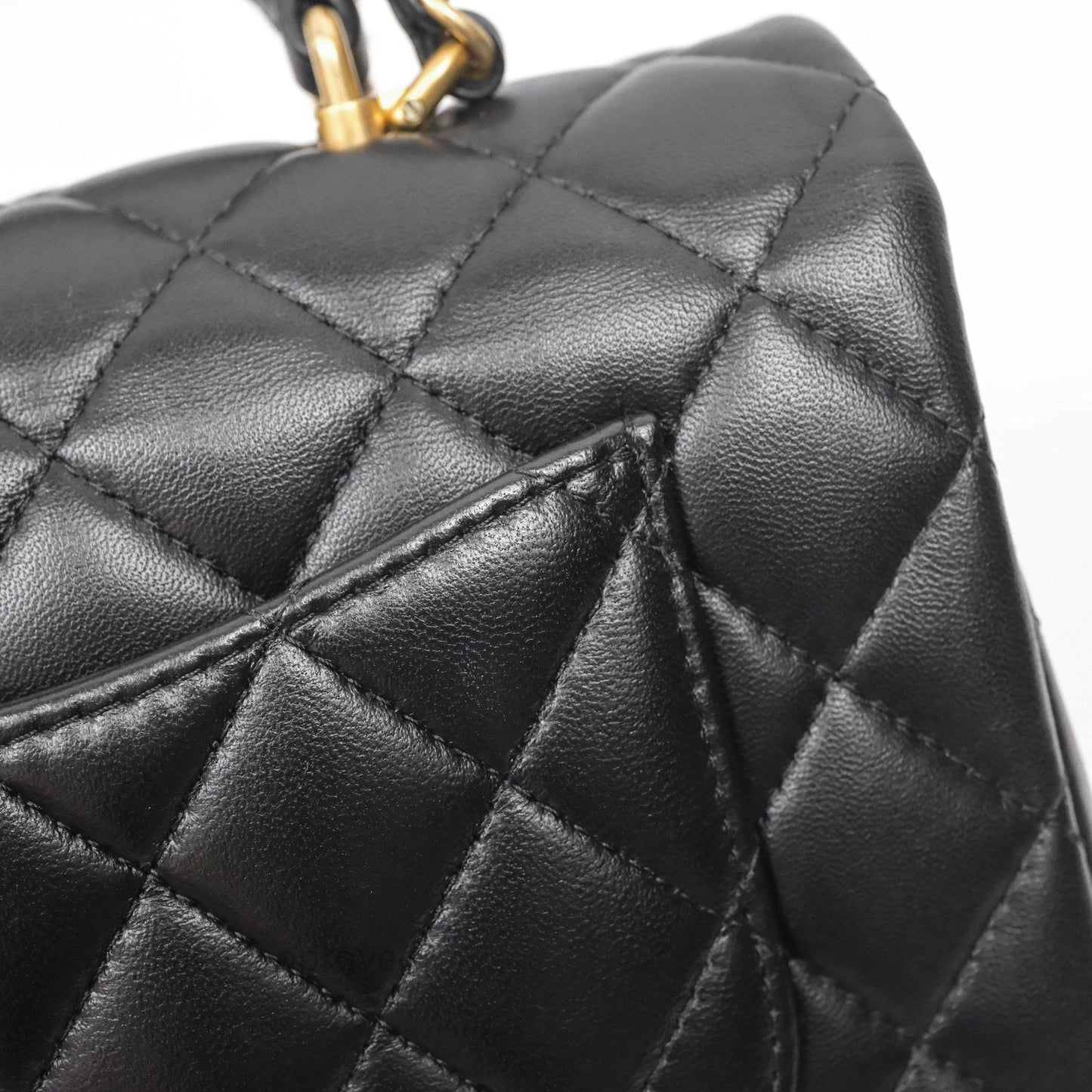Chanel Metal Top Handle Mini Rectangular Flap Bag Black Lambskin Aged Gold Hardware