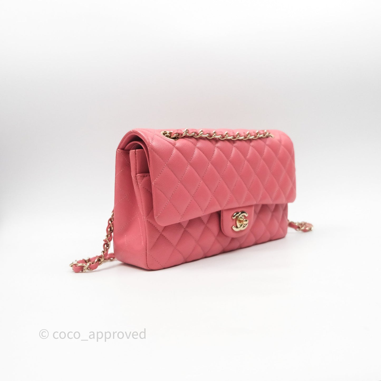 Chanel Classic M/L Medium Flap Quilted Pink Caviar Gold Hardware