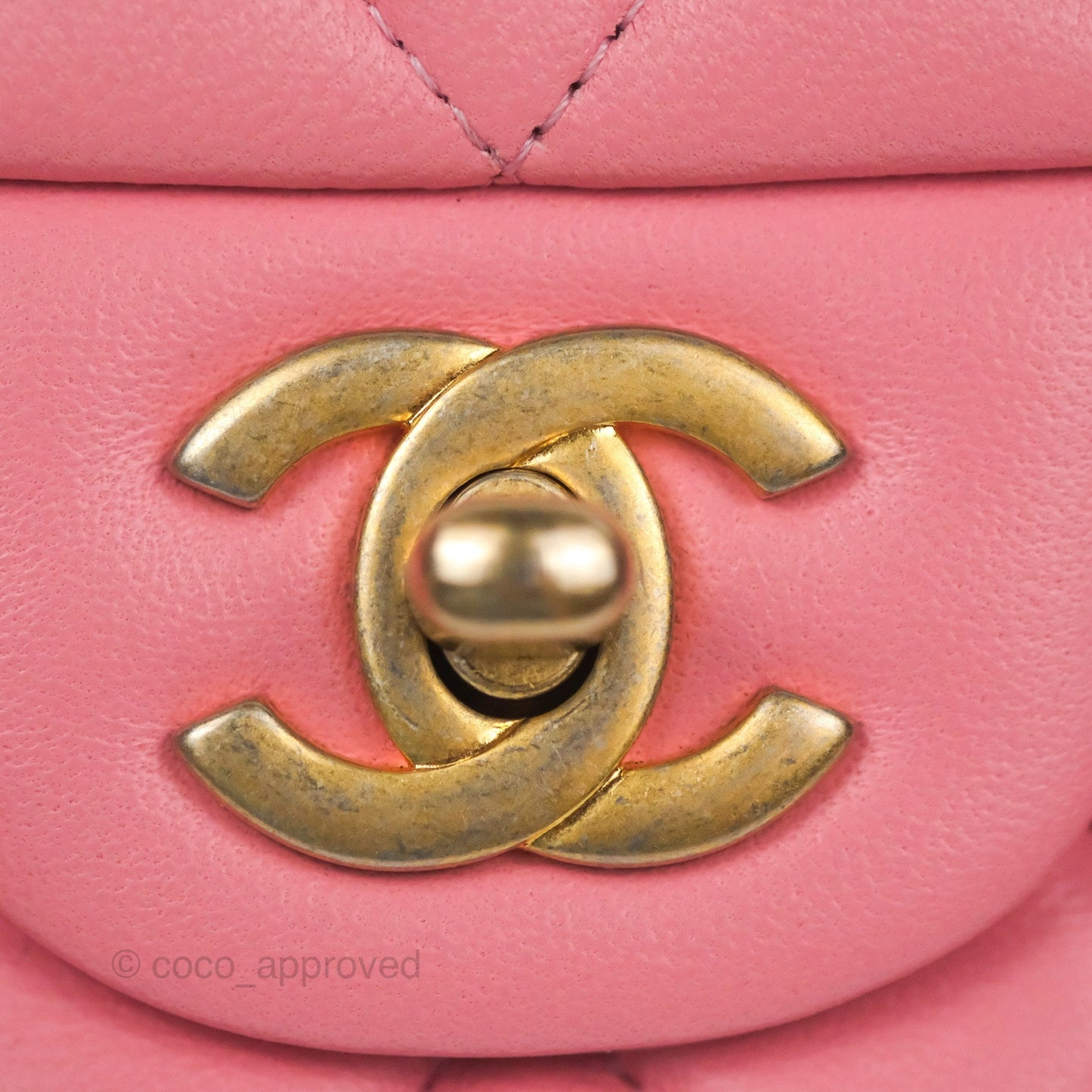 Chanel Quilted Mini Rectangular Flap Pink Lambskin Aged Gold Hardware