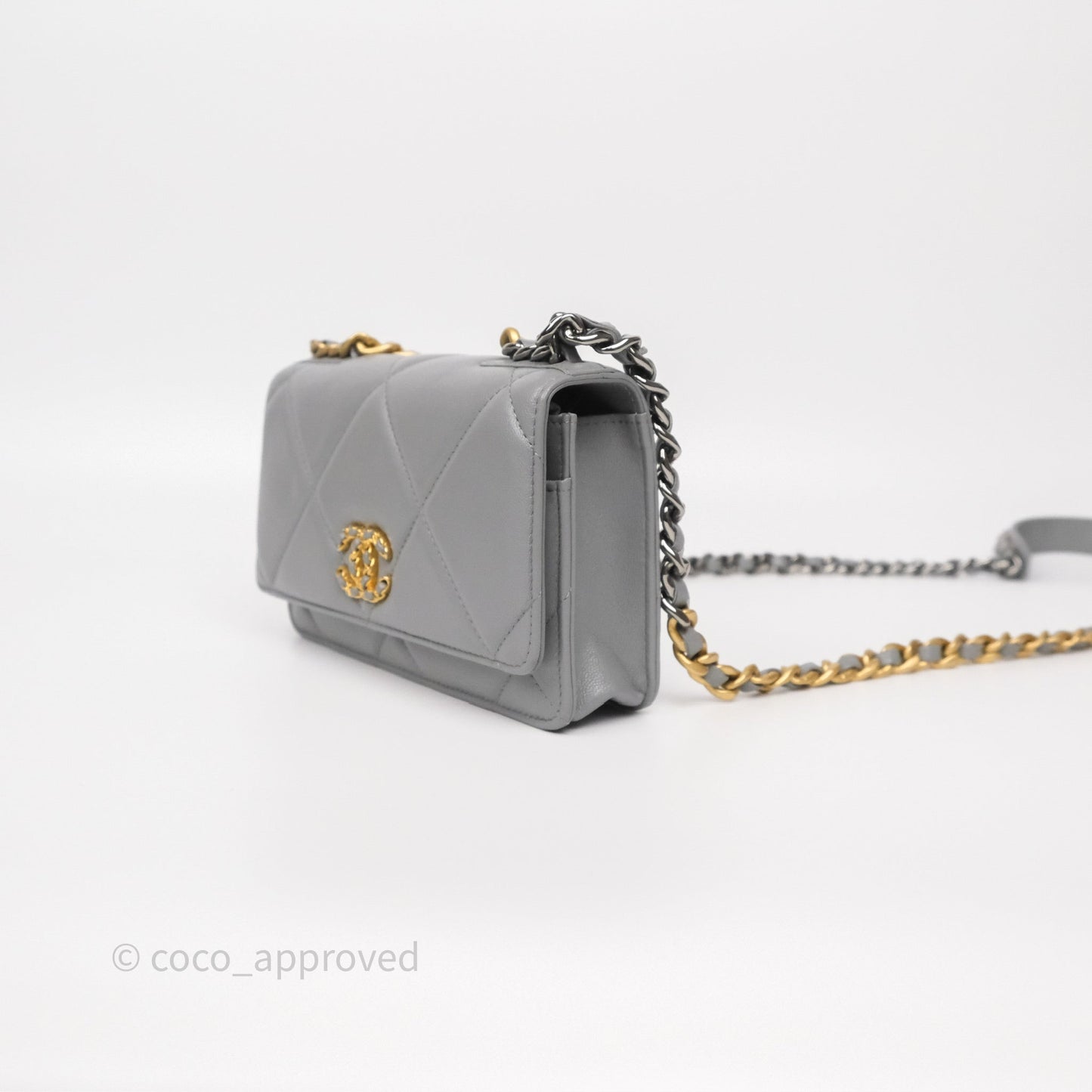 Chanel 19 Wallet on Chain WOC Grey Lambskin Mixed Hardware