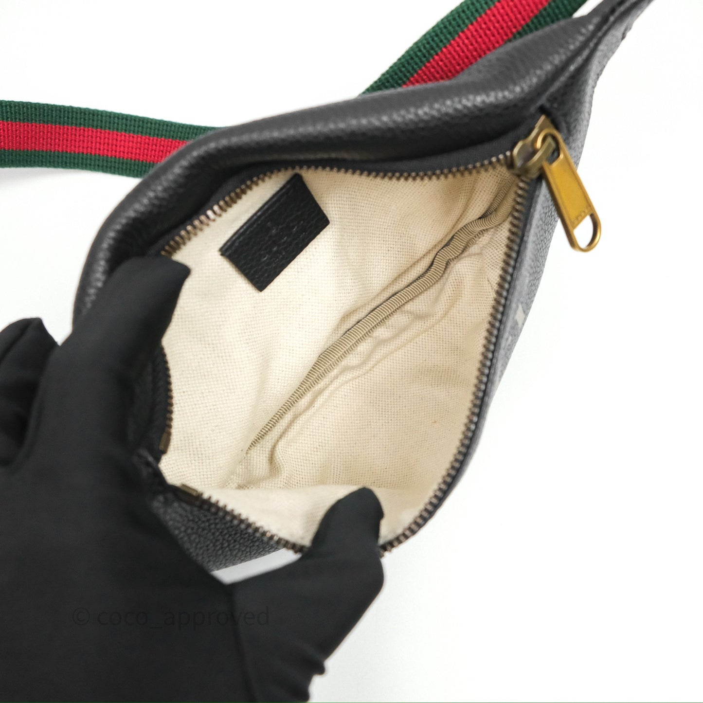 Gucci Logo Print Belt Bag Black Grained Calfskin
