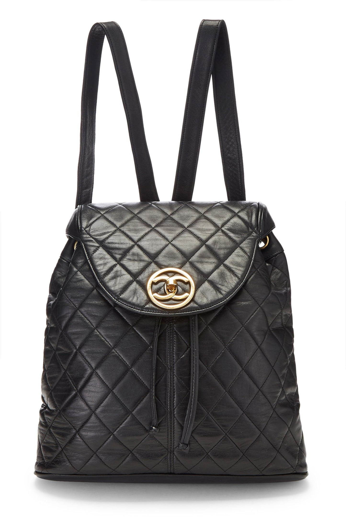 Chanel,  Black Quilted Lambskin Circle Lock Backpack Large, Black