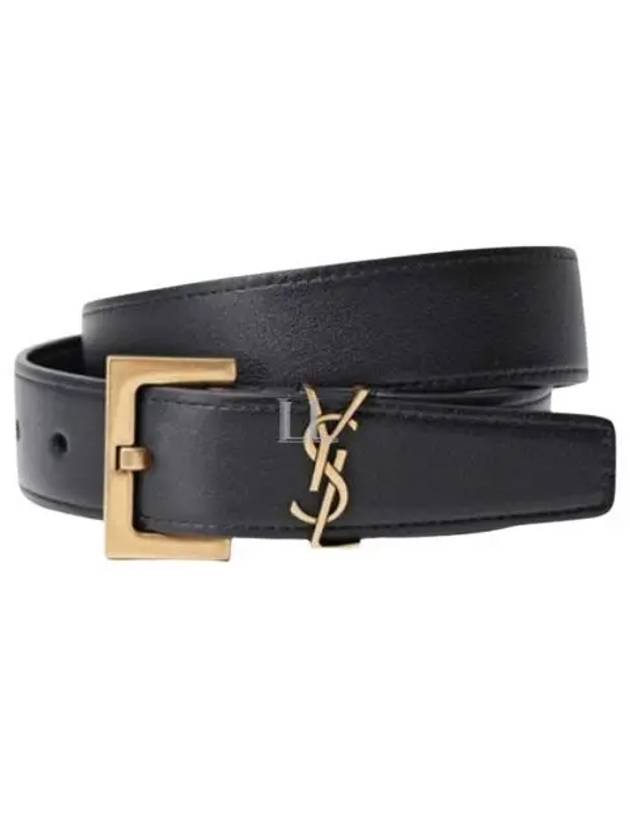 Luxury Saint Laurent Monogram Buckle Leather Belt Black