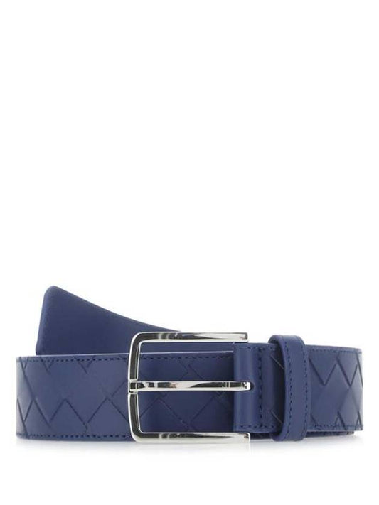 Luxury Bottega Veneta Intrecciato Leather Belt Blue