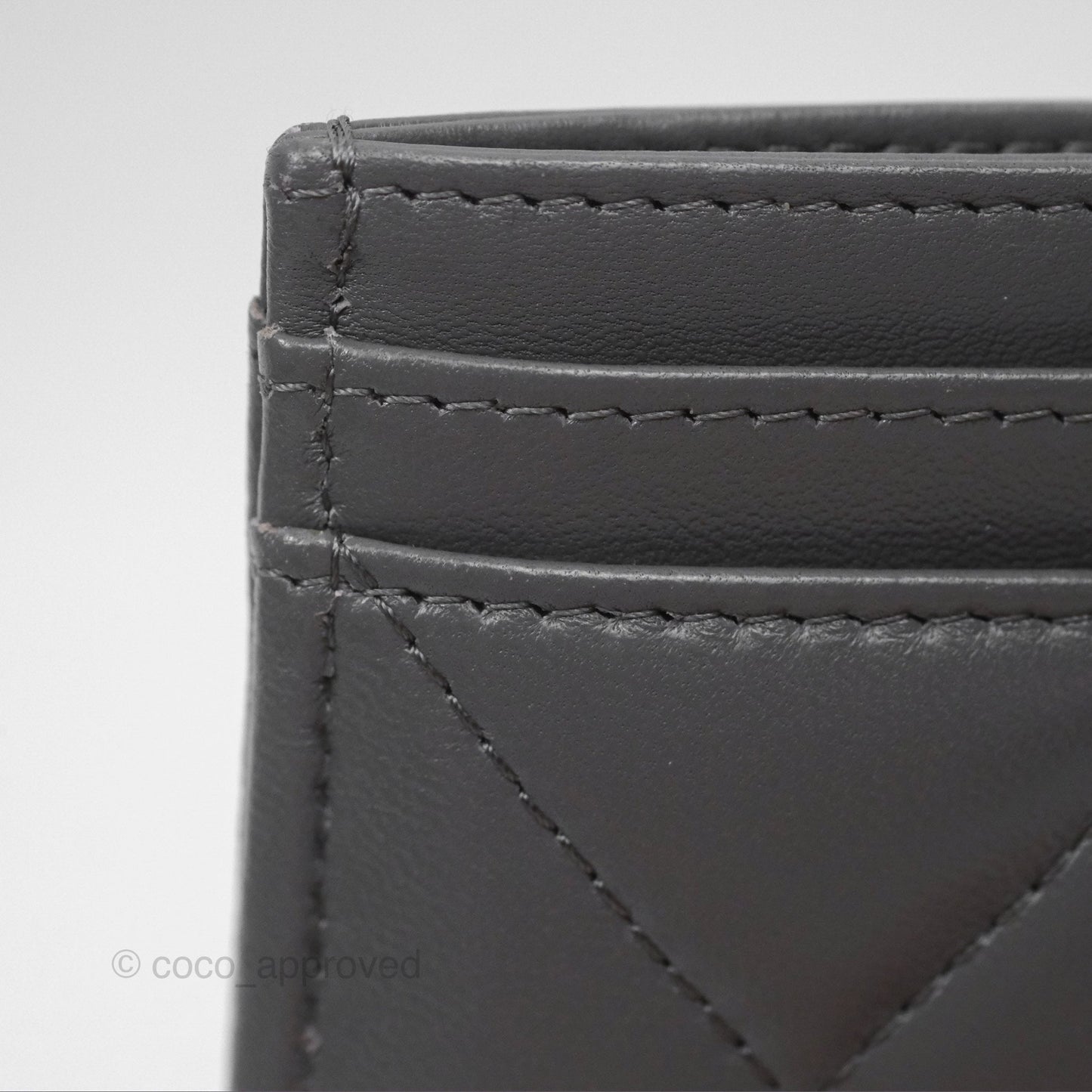 Chanel 19 Quilted Grey Flat Card Holder Silver Hardware