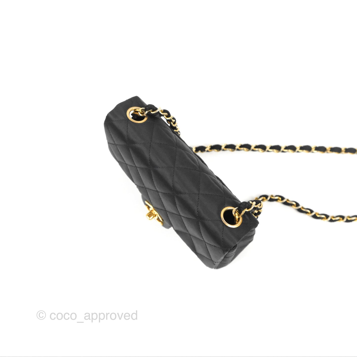 Chanel Mini Square Black Satin Gold Hardware