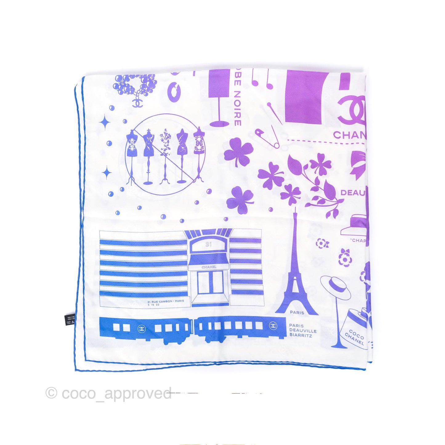 Chanel Silk Scarf 90cm White Gradient Blue Purple