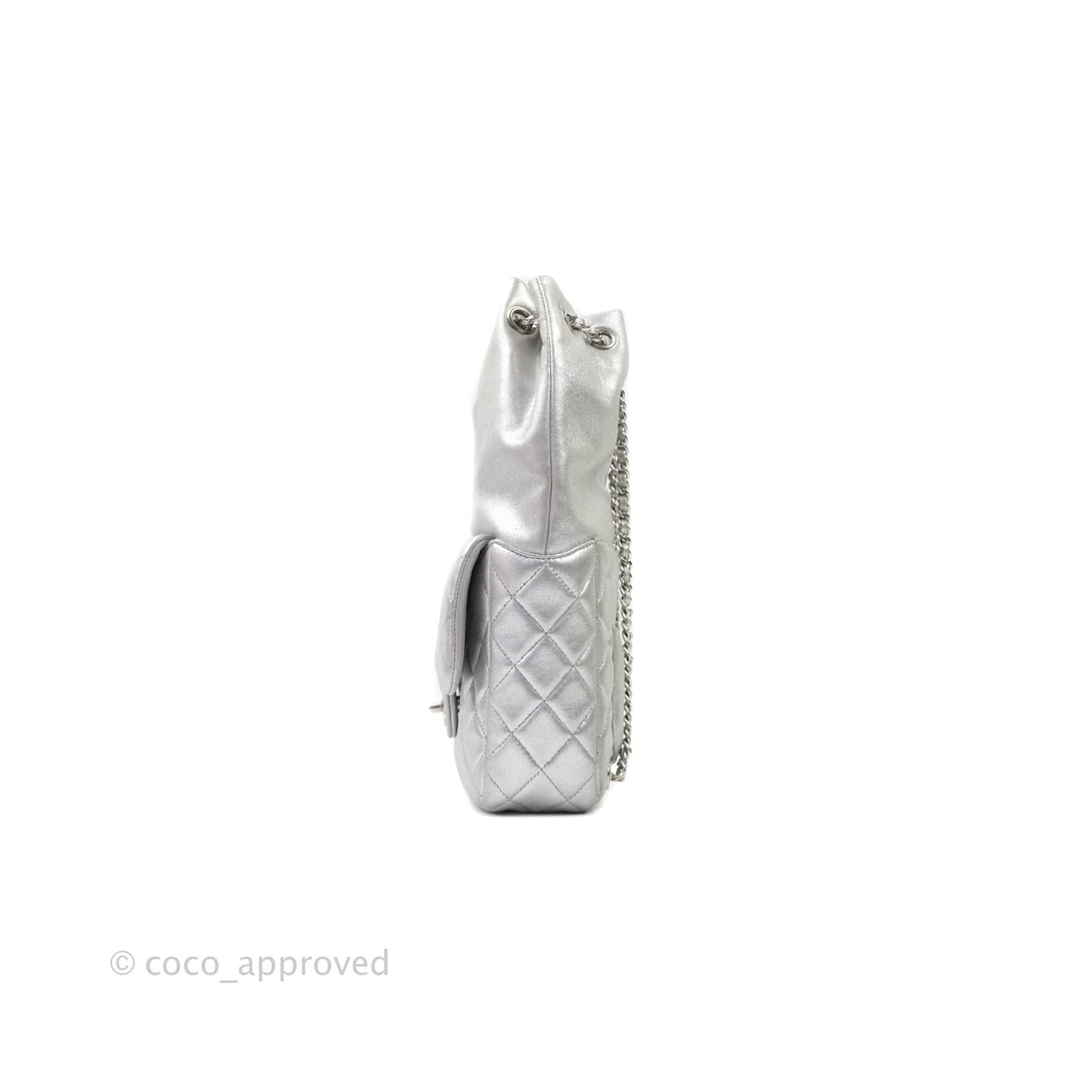 Chanel Quilted Small Metallic Silver Backpack in Seoul Lambskin Silver Hardware