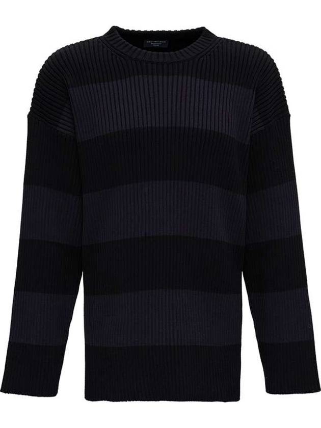 Luxury Balenciaga Back BB Logo Stripe Cotton Knit Top Black