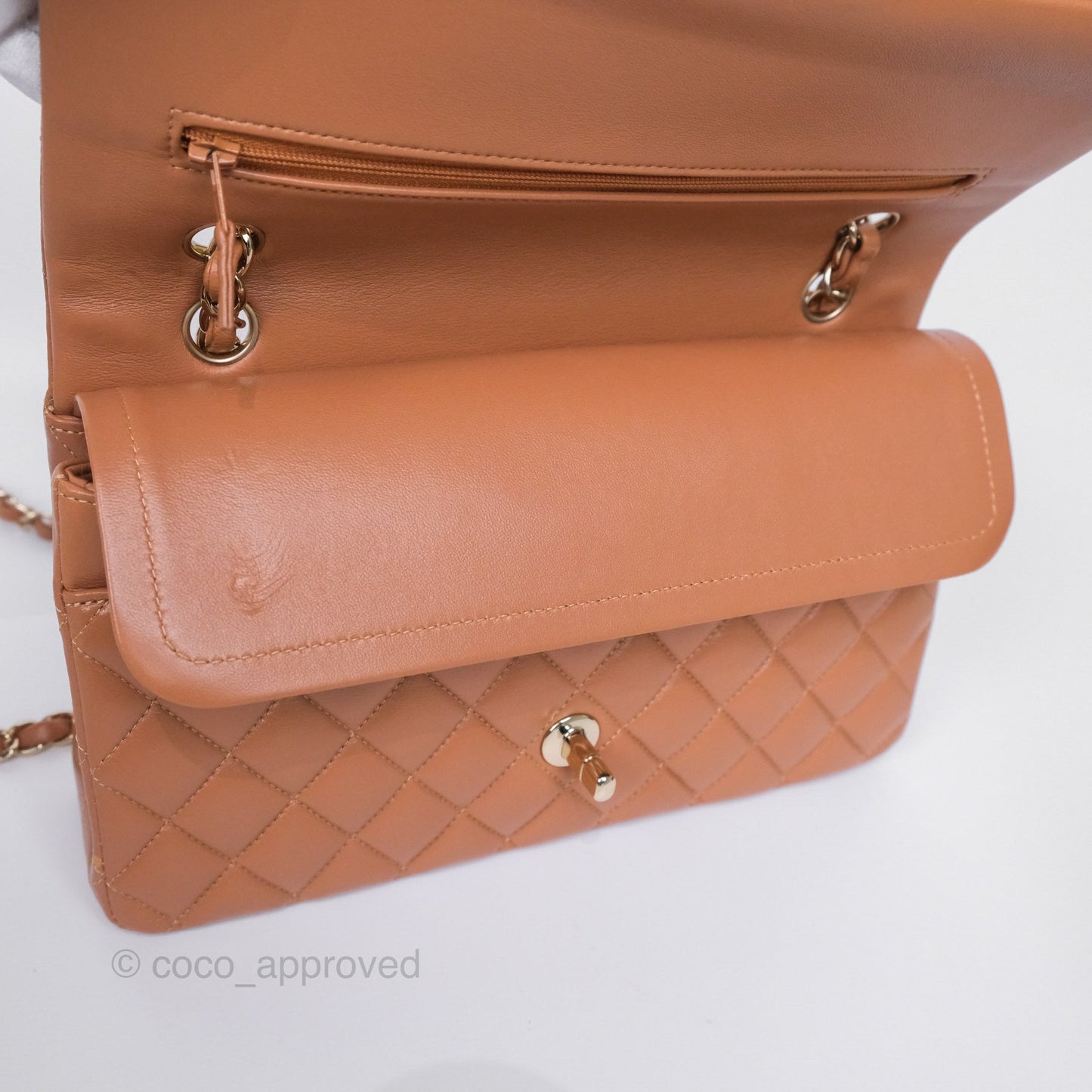 Chanel Medium Classic Quilted Flap Dark Beige Caramel Lambskin Gold Hardware