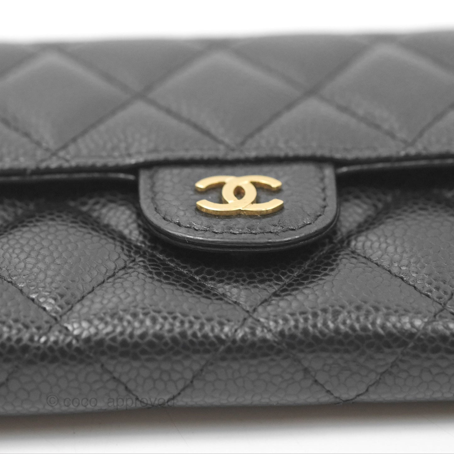 Chanel Classic Quilted Flap Long Wallet Black Caviar Gold Hardware