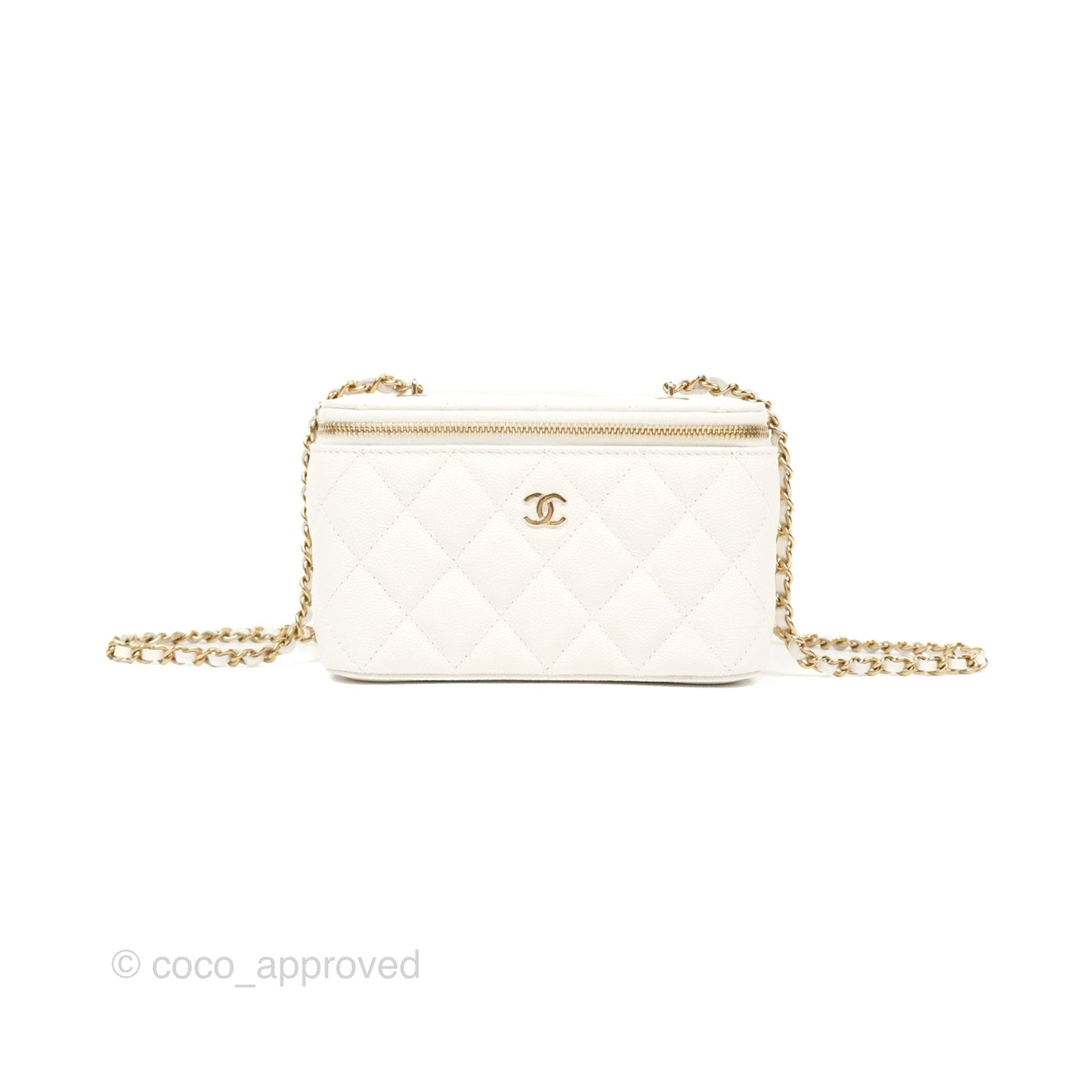 Chanel Classic Vanity Rectangular with Chain White Caviar Gold Hardware