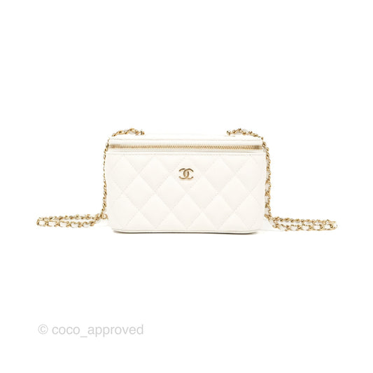 Chanel Classic Vanity Rectangular with Chain White Caviar Gold Hardware
