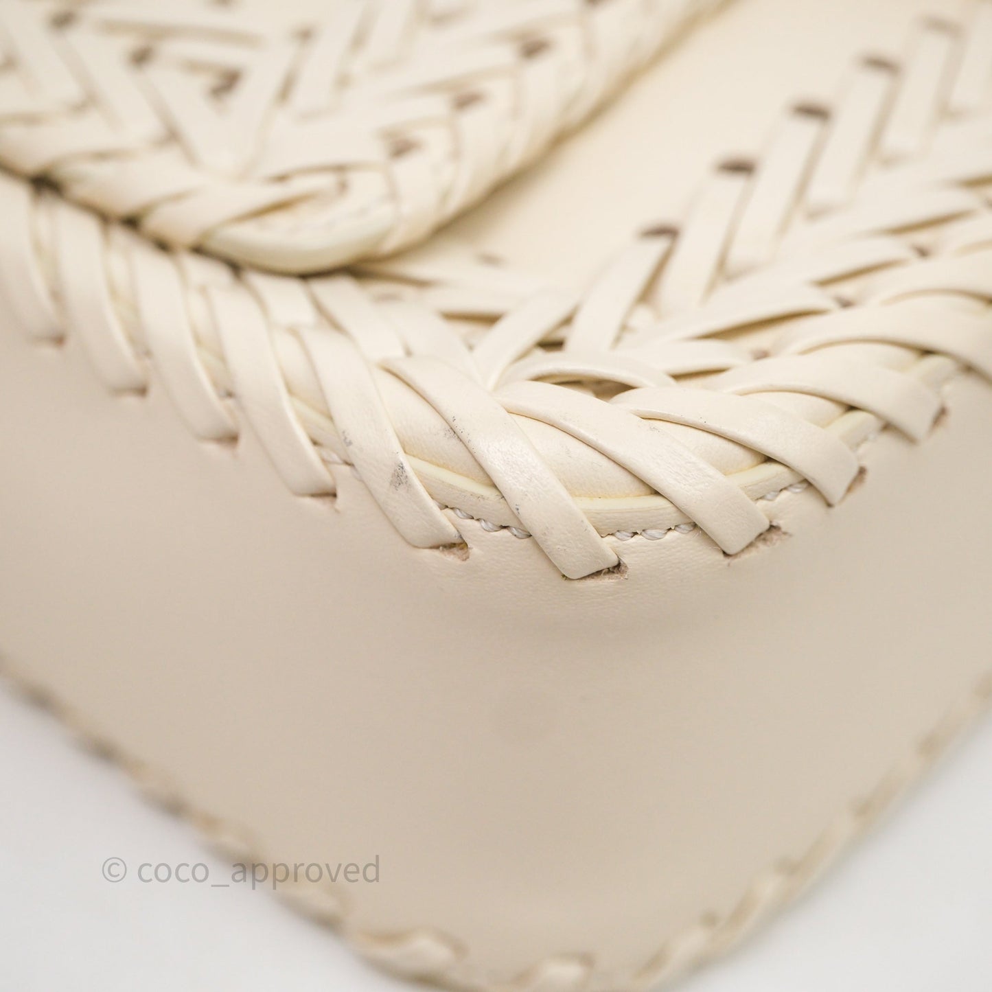 Fendi Braided Leather Baguette Bag Ivory Gold Hardware