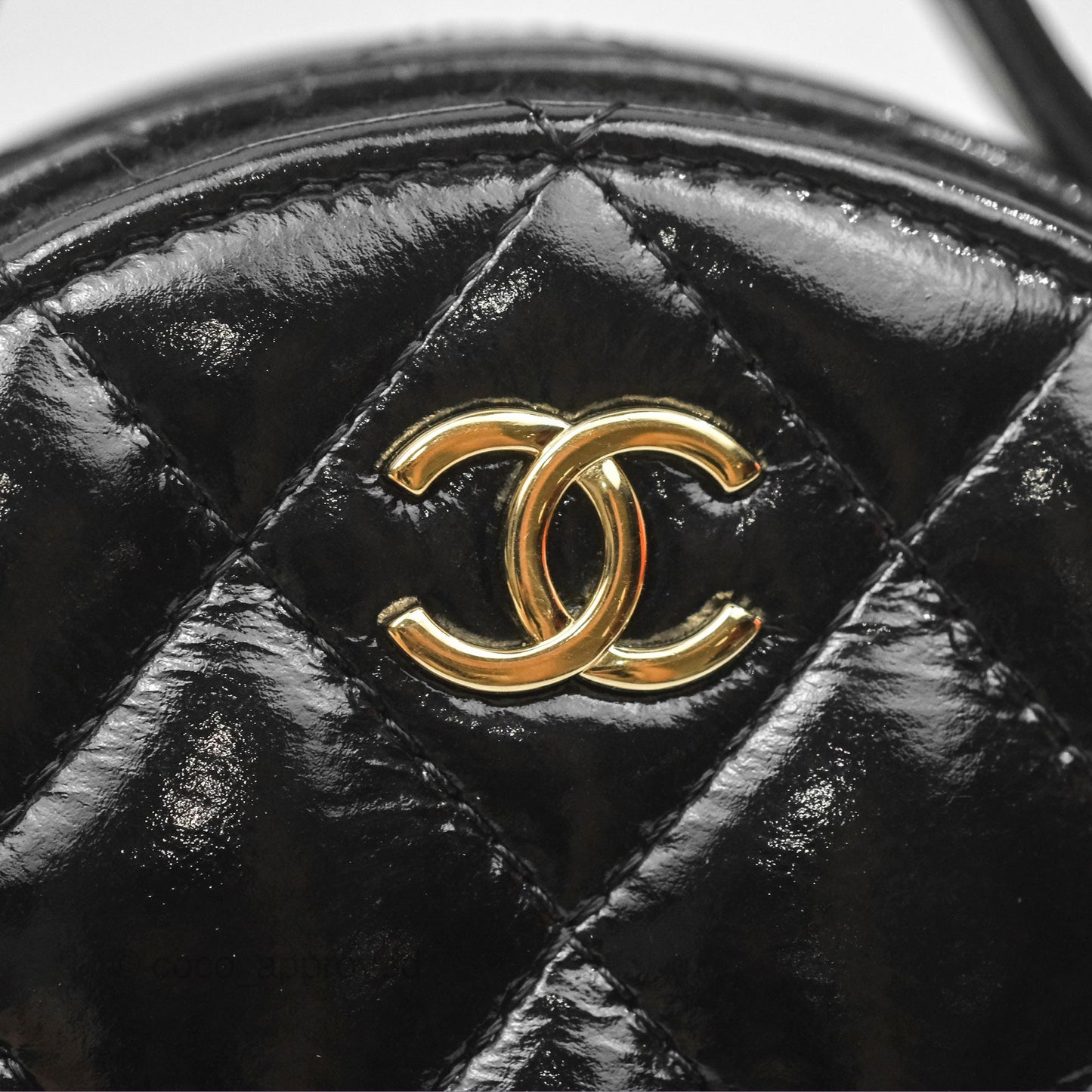 Chanel Mini Round Vanity Bag Handle With Care Black Glazed Lambskin 22C