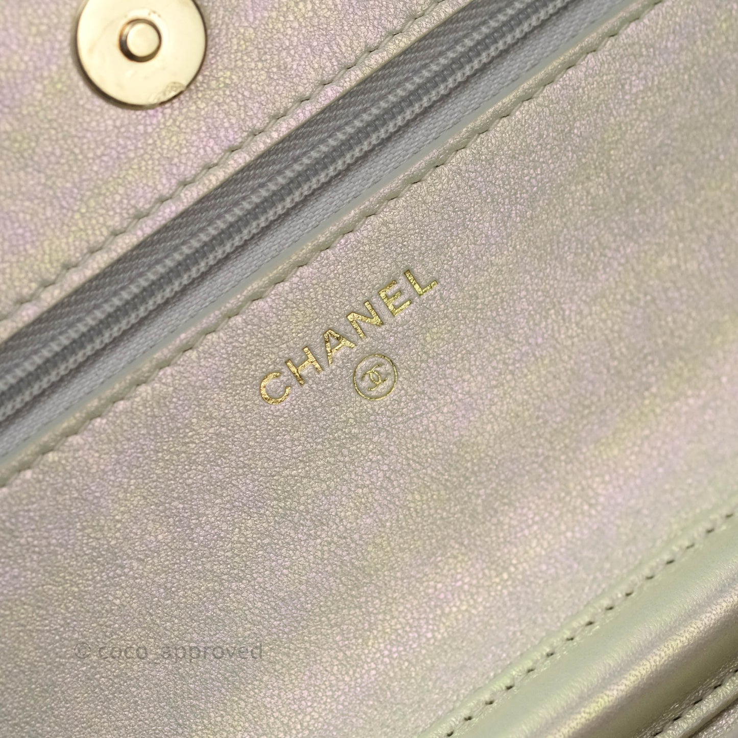 Chanel Quilted Wallet on Chain WOC Iridescent Ivory Light Gold Hardware