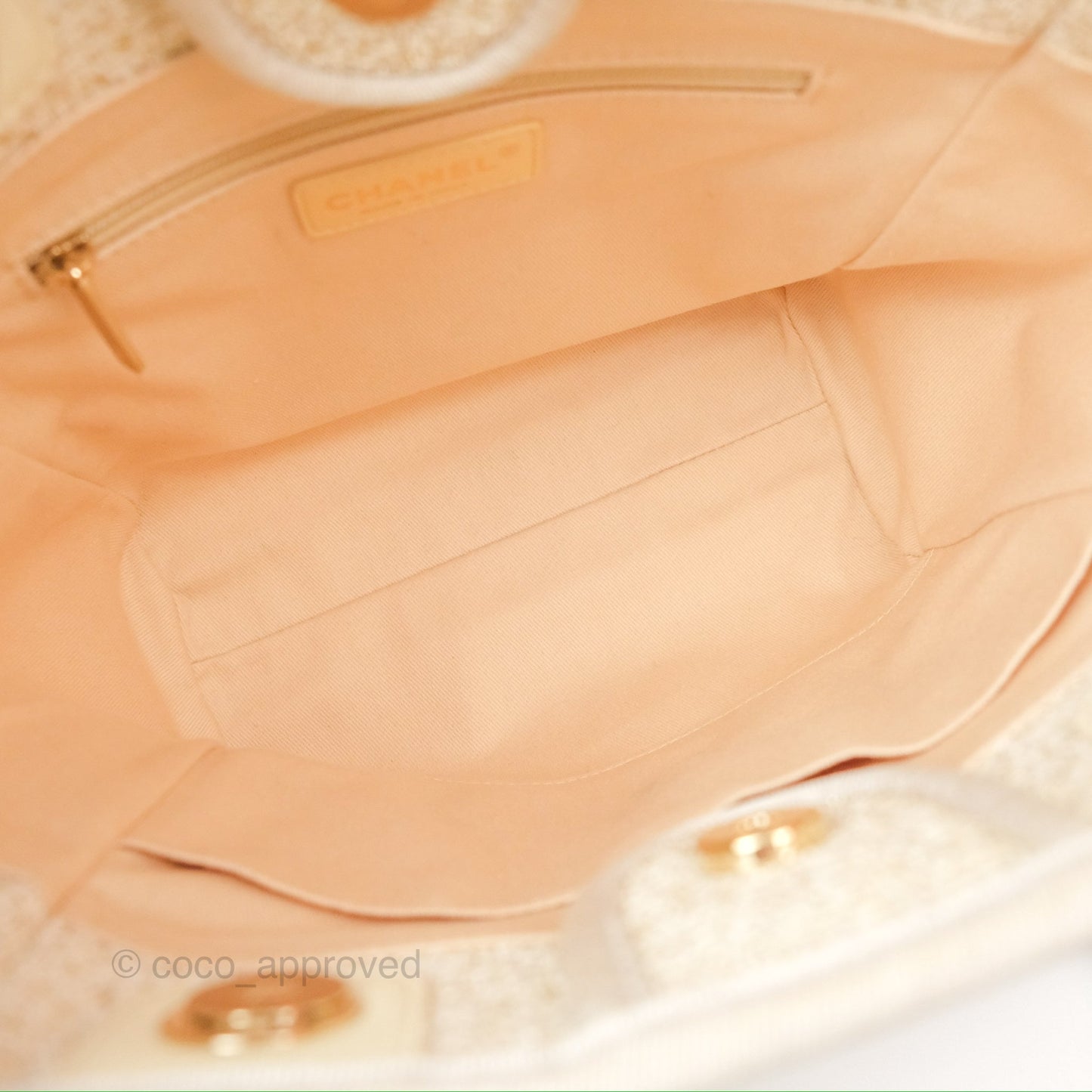 Chanel Mini Deauville Tote Ivory Lurex Boucle Gold Hardware