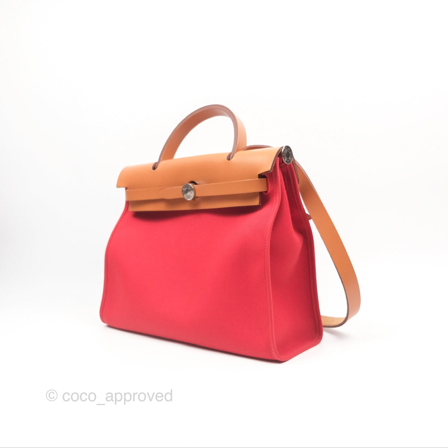 Hermès Herbag Zip 31 Rouge Tomate S5/ Naturel 27 Canvas Palladium Hardware