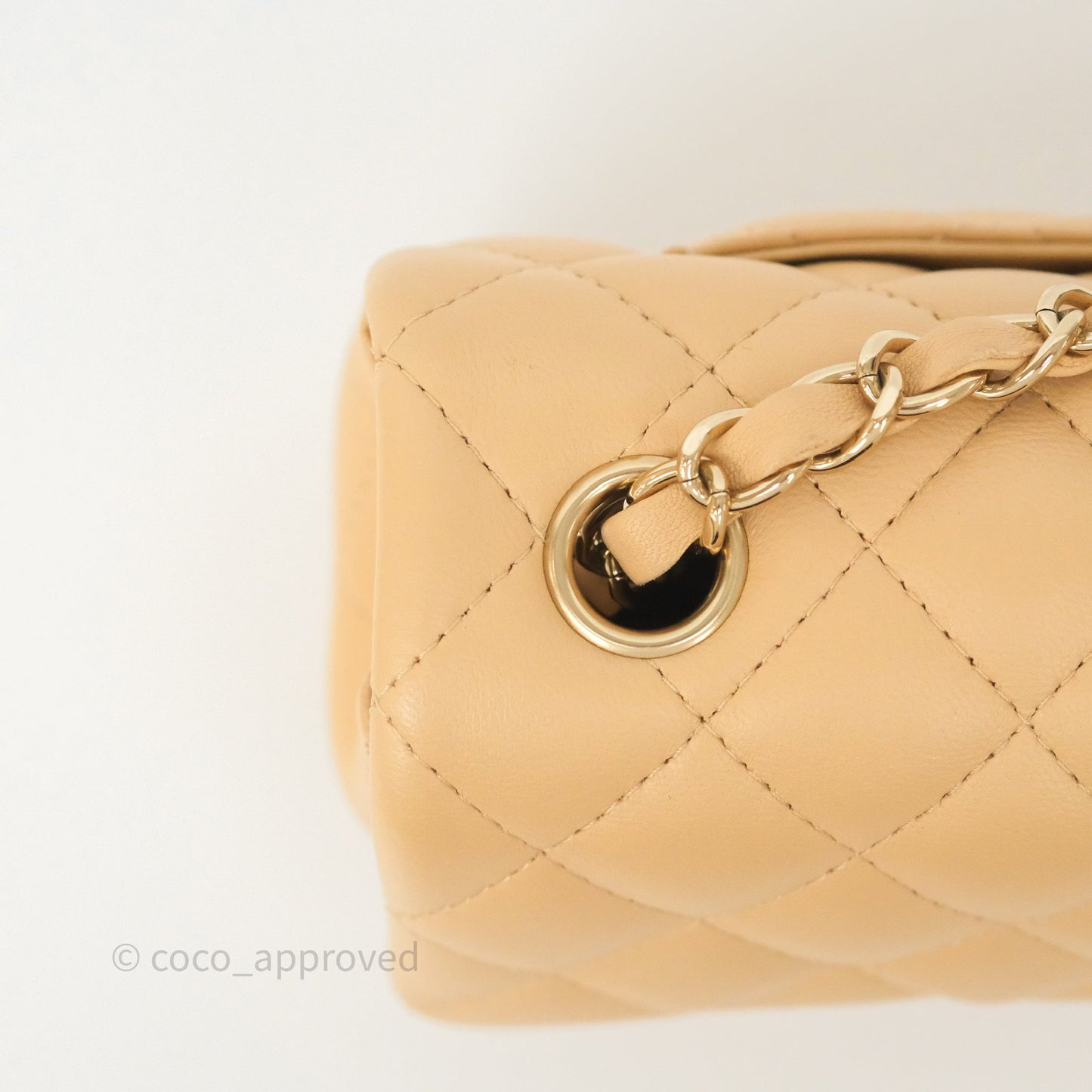 Chanel Mini Rectangular Quilted Beige Lambskin Gold Hardware
