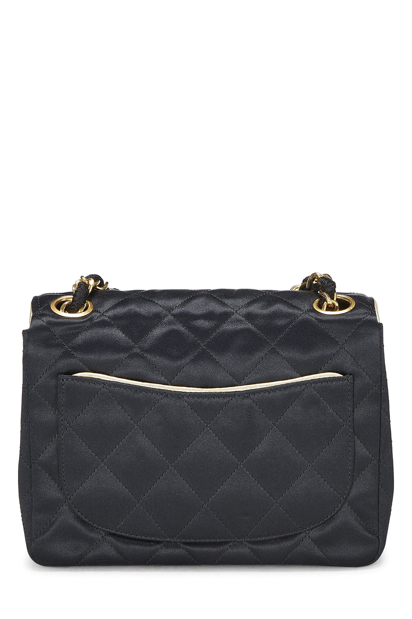 Chanel,  Black Quilted Satin Piped Half Flap Mini, Black
