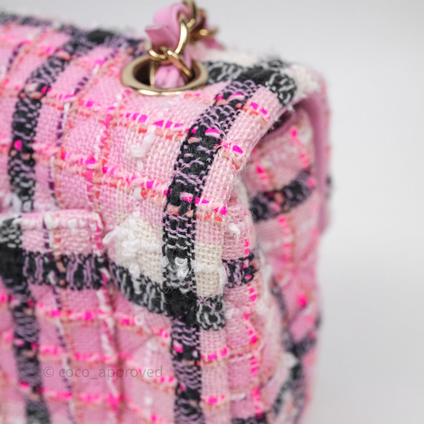 Chanel Quilted Mini Rectangular Flap Pink Tweed Gold Hardware