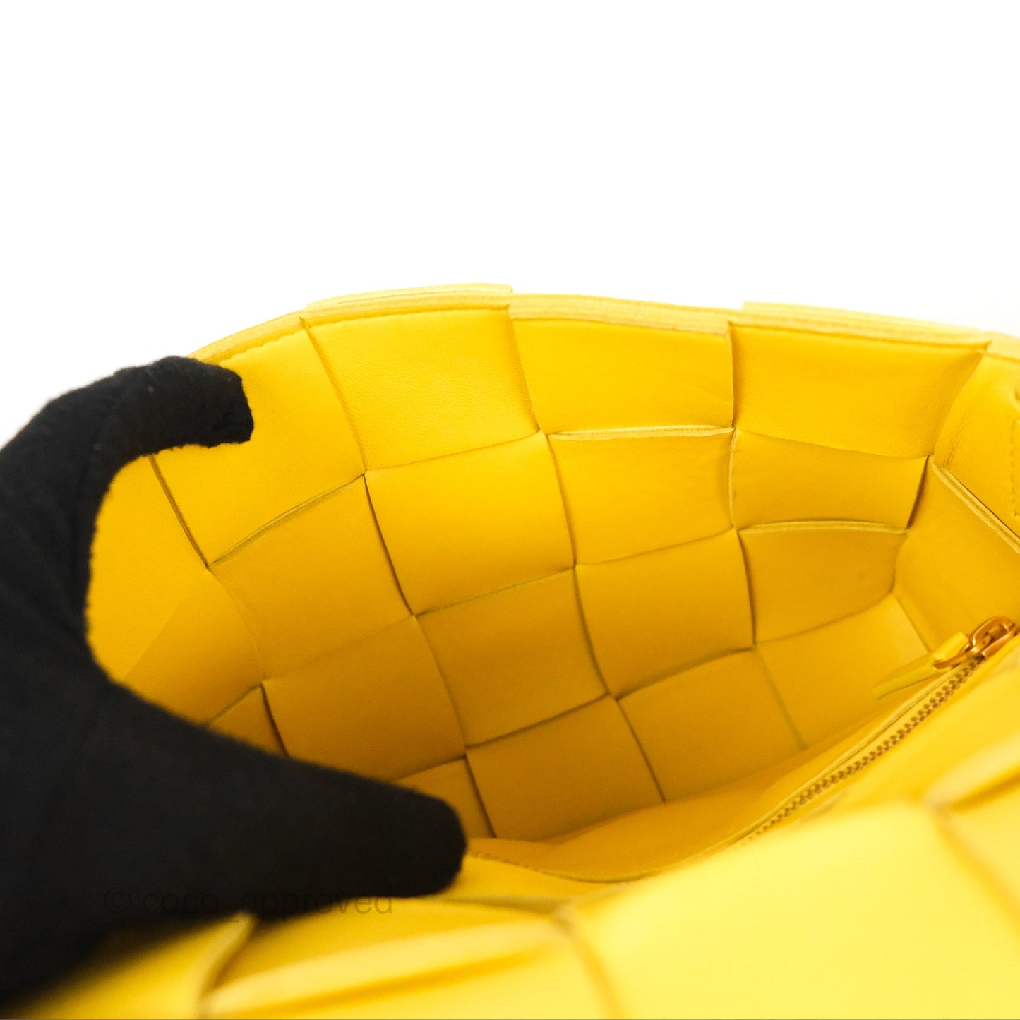 Bottega Veneta Cassette Shoulder Bag Intrecciato Yellow Lambskin