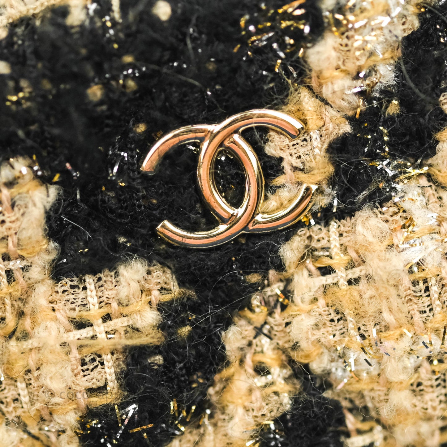 Chanel Wallet On Chain WOC Houndstooth Beige Black Tweed Gold Hardware