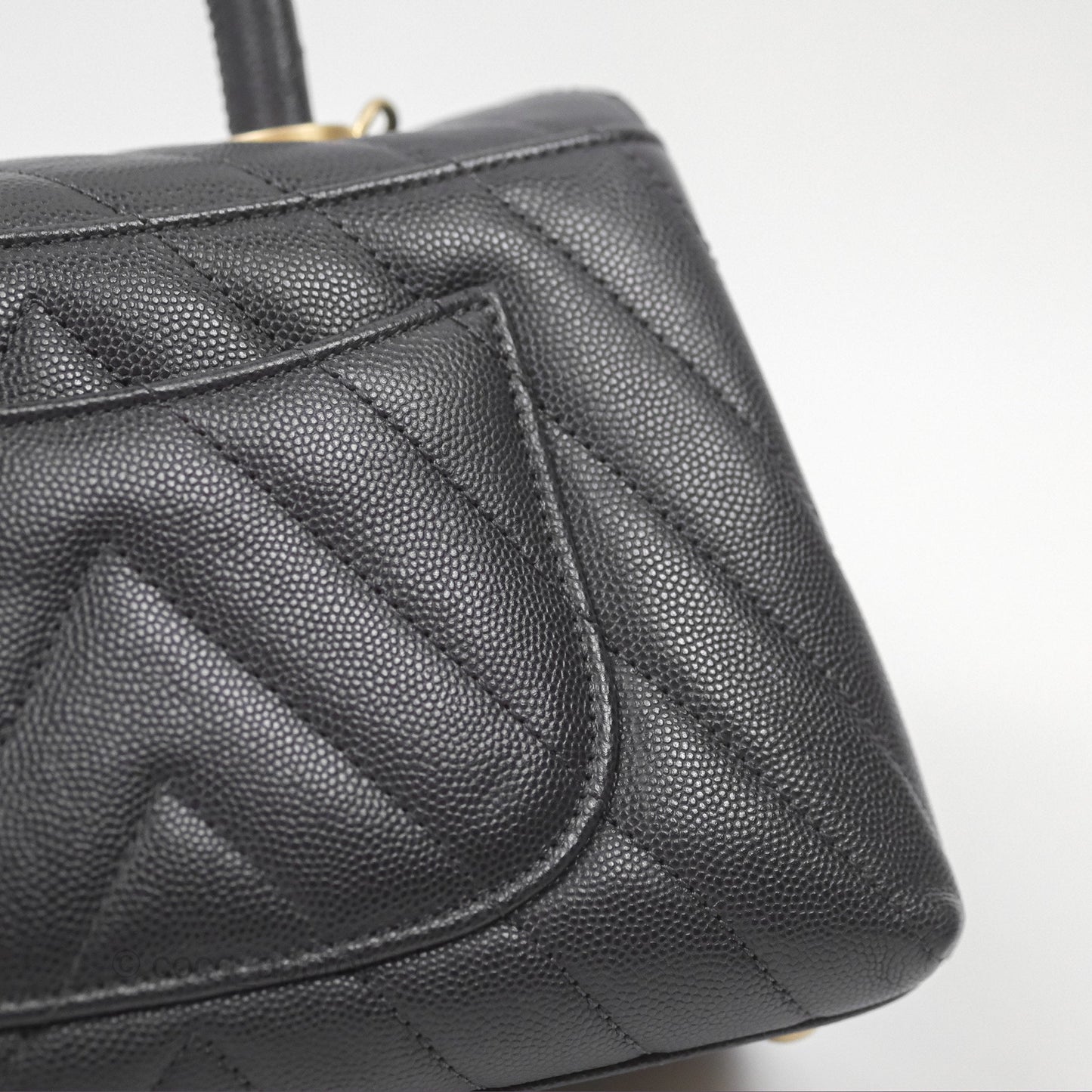 Chanel Small Coco Handle Chevron Dark Grey Caviar Aged Gold Hardware