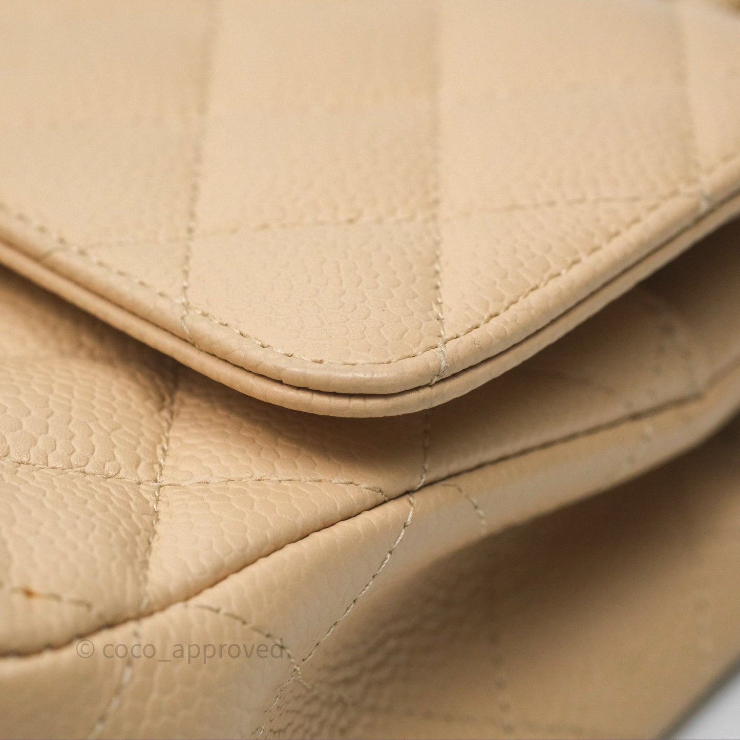 Chanel M/L Medium Classic Flap Quilted Beige Caviar Gold Hardware
