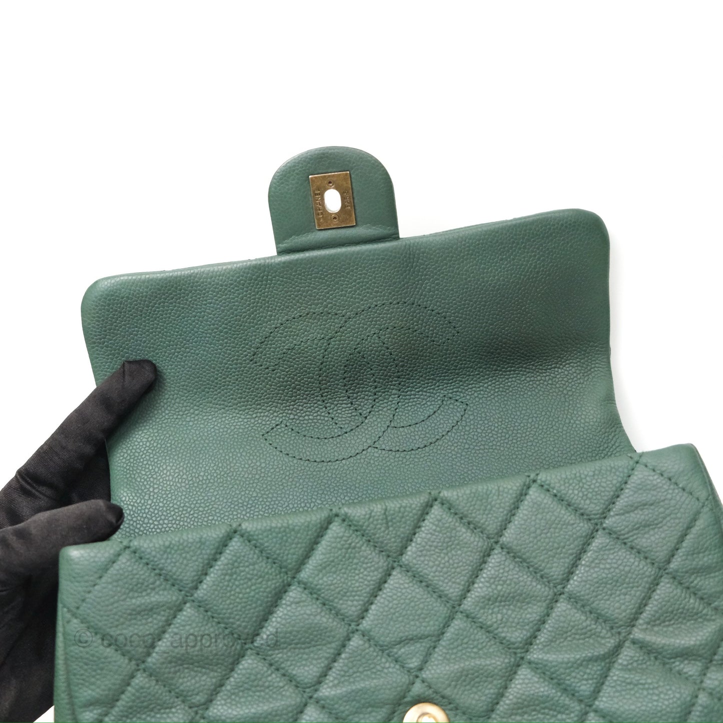 Chanel Globe Trotter Flap Bag Dark Green Caviar Aged Gold Hardware