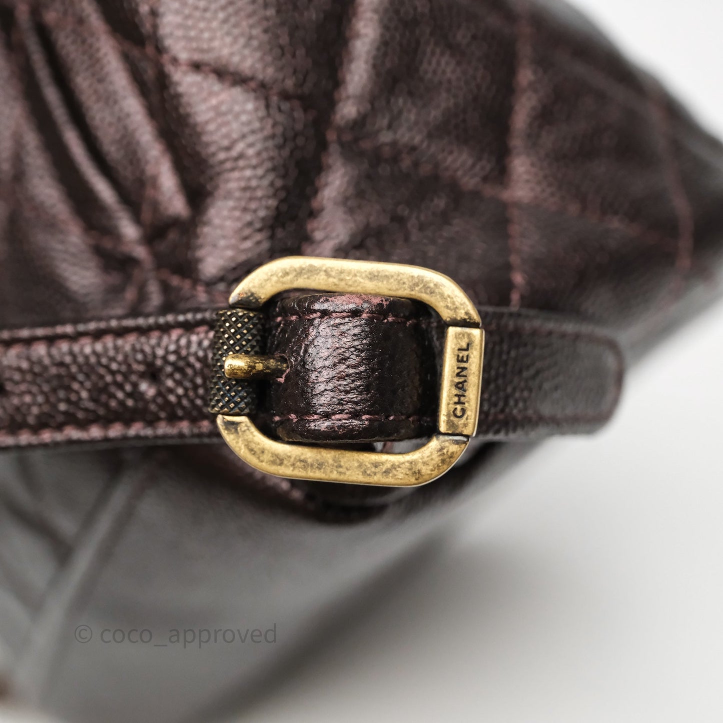 Chanel Quilted Filigree Backpack Purple Iridescent Burgundy Caviar Aged Gold Hardware