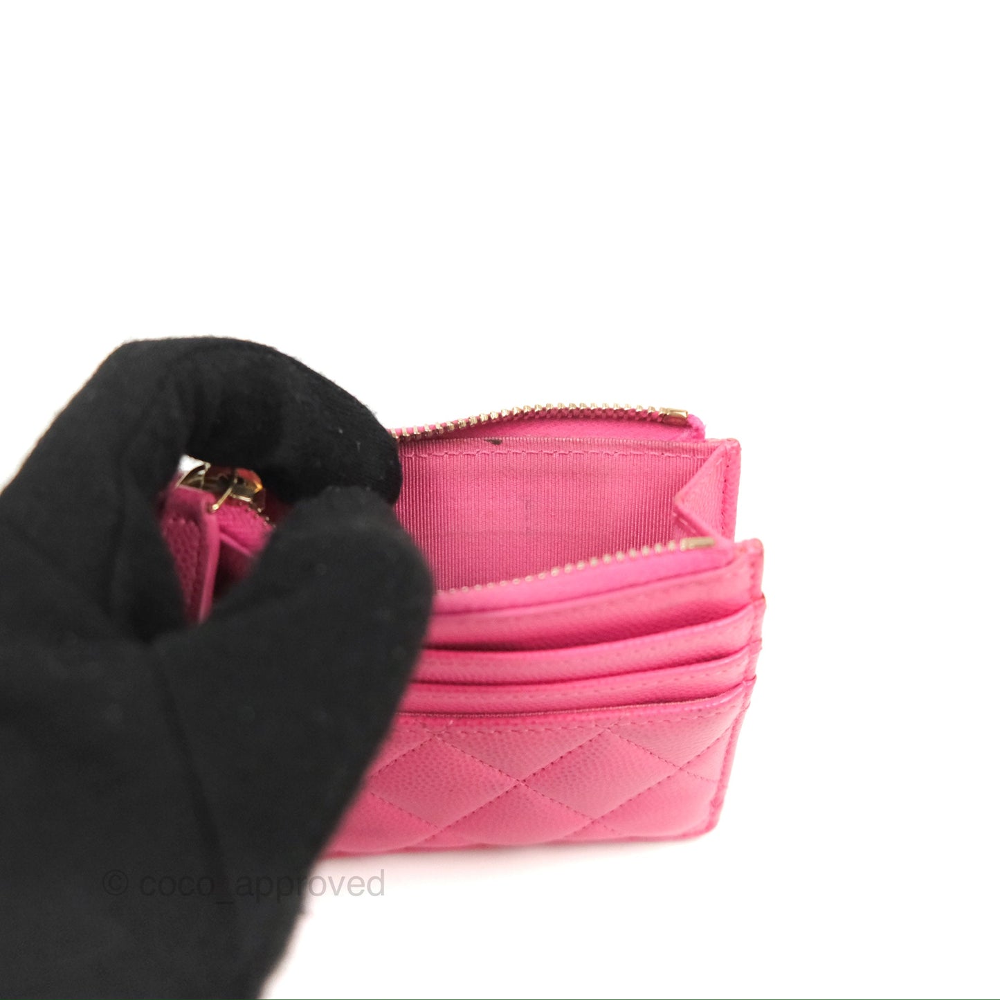 Chanel Quilted CC Zipped Card Holder Dark Pink Caviar Gold Hardware